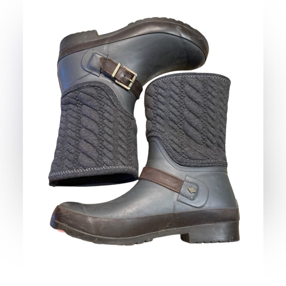 Sperry Quilted Gray Rain/Snow Boots with Brown Accents Womens Size 7 - Picture 2 of 8